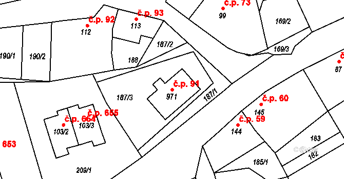 Chrastava 91 na parcele st. 971 v KÚ Chrastava I, Katastrální mapa