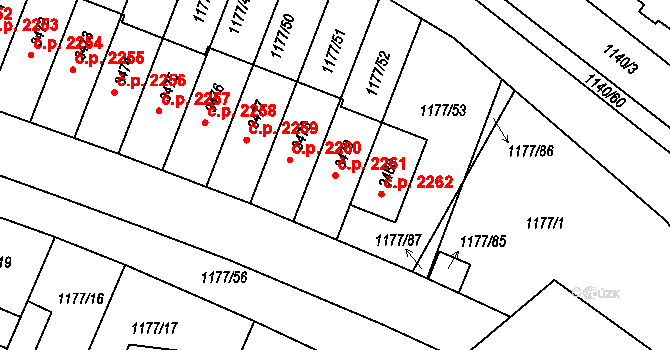 Říčany 2261 na parcele st. 3479 v KÚ Říčany u Prahy, Katastrální mapa