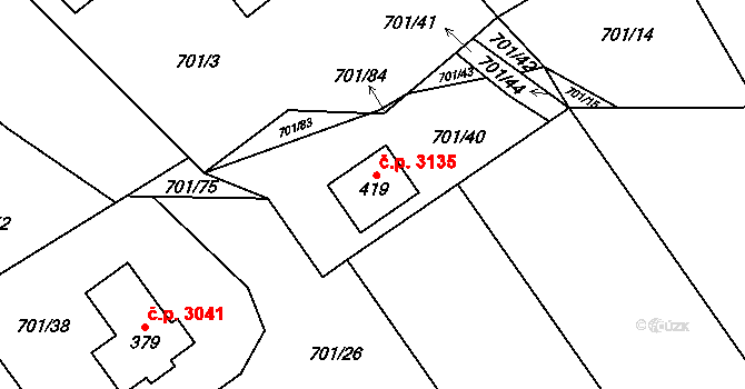 Šumperk 3135 na parcele st. 419 v KÚ Horní Temenice, Katastrální mapa