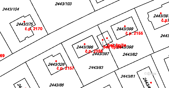 Roztoky 2156 na parcele st. 2443/396 v KÚ Roztoky u Prahy, Katastrální mapa