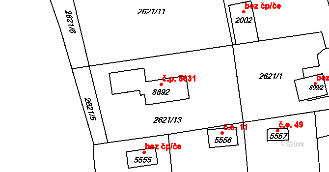 Zlín 5631 na parcele st. 8892 v KÚ Zlín, Katastrální mapa