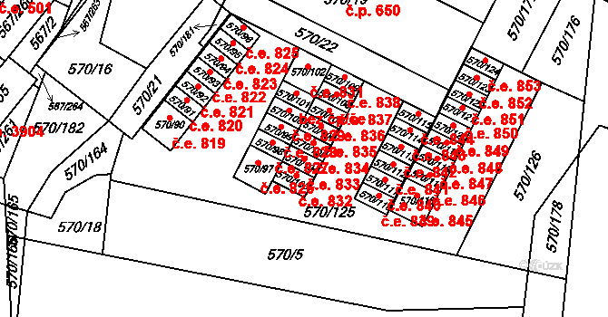Vyškov-Předměstí 833, Vyškov na parcele st. 570/104 v KÚ Vyškov, Katastrální mapa