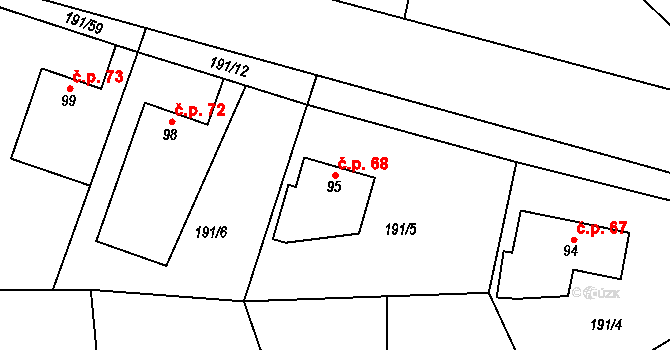 Černý Vůl 68, Statenice na parcele st. 95 v KÚ Statenice, Katastrální mapa