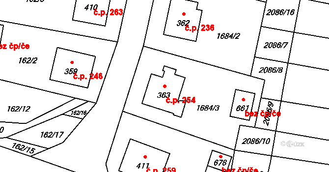 Čechtice 254 na parcele st. 363 v KÚ Čechtice, Katastrální mapa