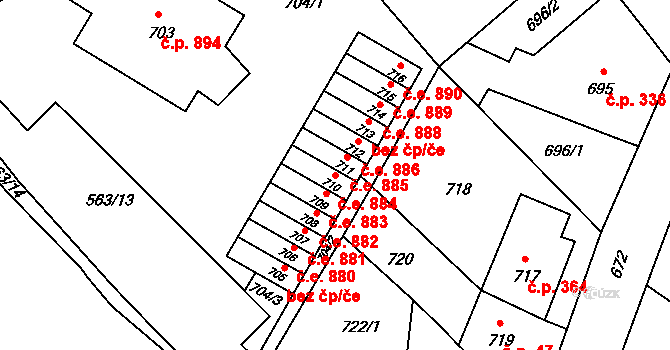 Kopřivnice 884 na parcele st. 710 v KÚ Kopřivnice, Katastrální mapa