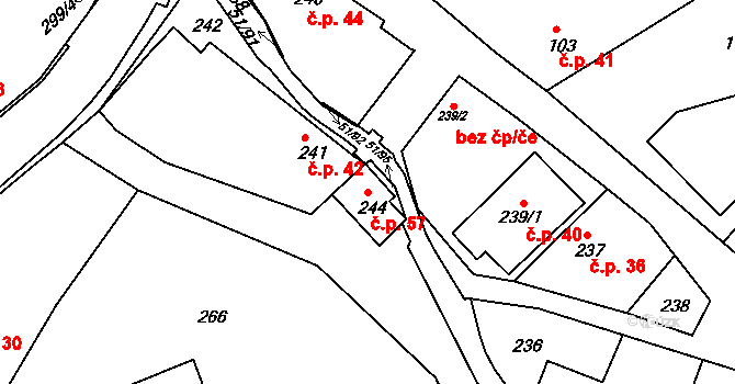 Lhotsko 57 na parcele st. 244 v KÚ Lhotsko, Katastrální mapa