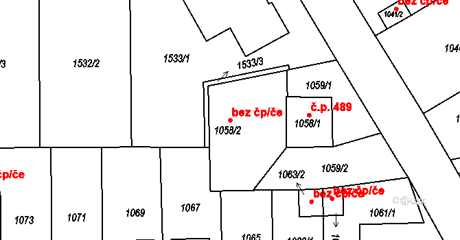 Jilemnice 43052550 na parcele st. 1058/2 v KÚ Jilemnice, Katastrální mapa