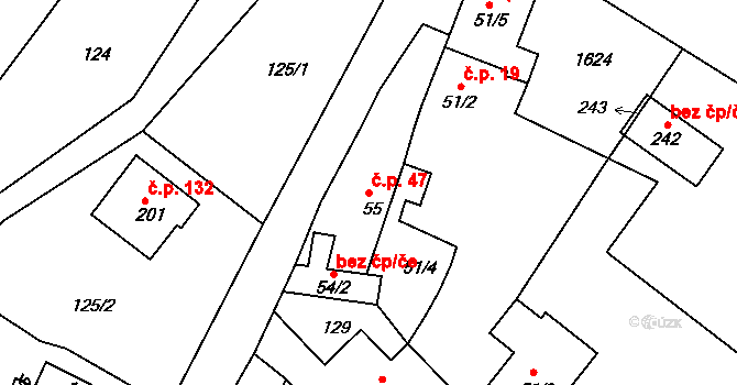 Vršovice 47 na parcele st. 55 v KÚ Vršovice u Opavy, Katastrální mapa