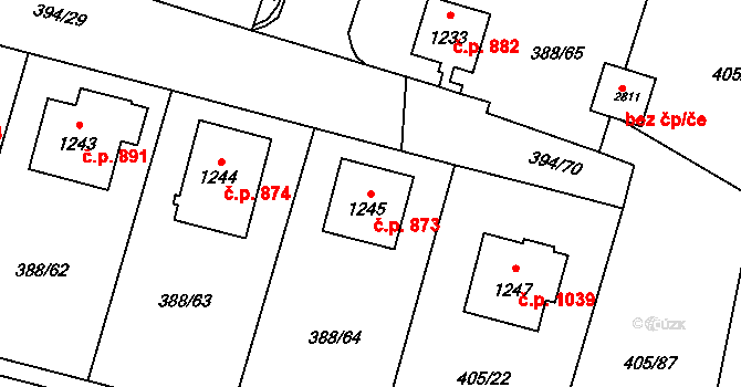 Kateřinky 873, Opava na parcele st. 1245 v KÚ Kateřinky u Opavy, Katastrální mapa