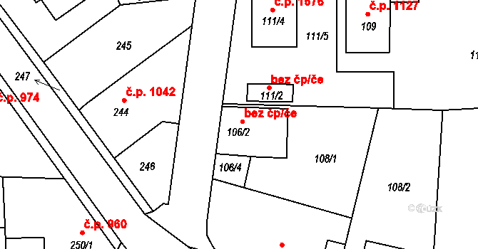 Hořovice 1659 na parcele st. 106/2 v KÚ Velká Víska, Katastrální mapa