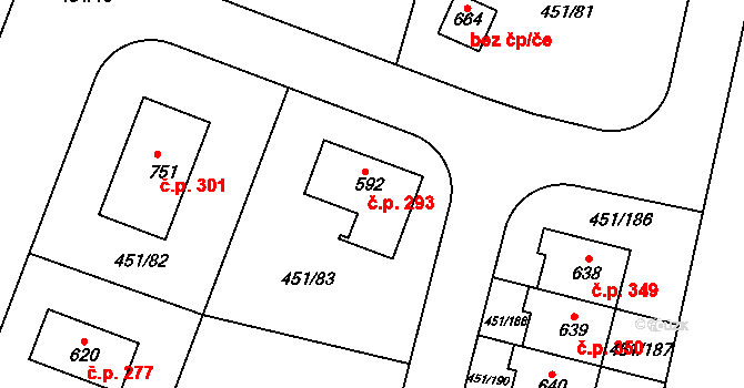 Horoušánky 293, Horoušany na parcele st. 592 v KÚ Horoušany, Katastrální mapa