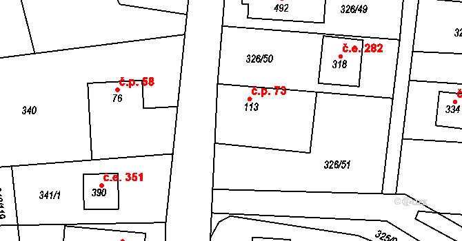 Hoješín 73, Seč na parcele st. 113 v KÚ Hoješín, Katastrální mapa