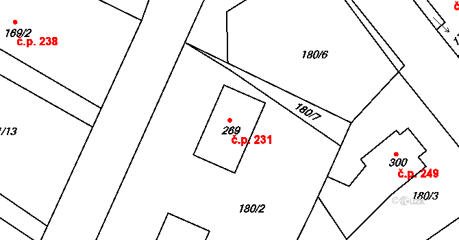 Rosice 231 na parcele st. 269 v KÚ Rosice u Chrasti, Katastrální mapa