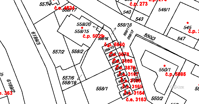 Jihlava 5640 na parcele st. 558/16 v KÚ Jihlava, Katastrální mapa