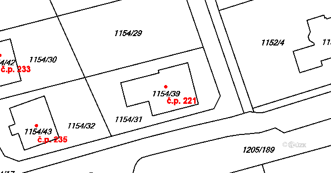 Malešovice 221 na parcele st. 1154/39 v KÚ Malešovice, Katastrální mapa