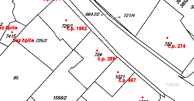 Budějovické Předměstí 288, Písek na parcele st. 724 v KÚ Písek, Katastrální mapa