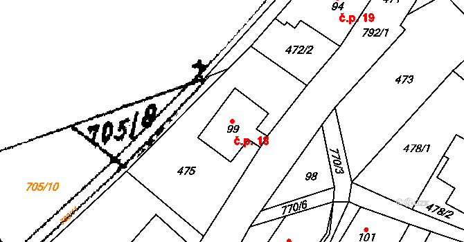 Dolní Hedeč 18, Králíky na parcele st. 99 v KÚ Dolní Hedeč, Katastrální mapa