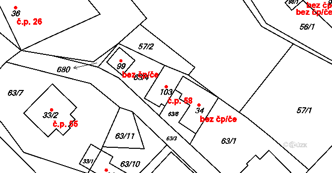 Sedlec 58, Mšeno na parcele st. 103 v KÚ Sedlec u Mšena, Katastrální mapa