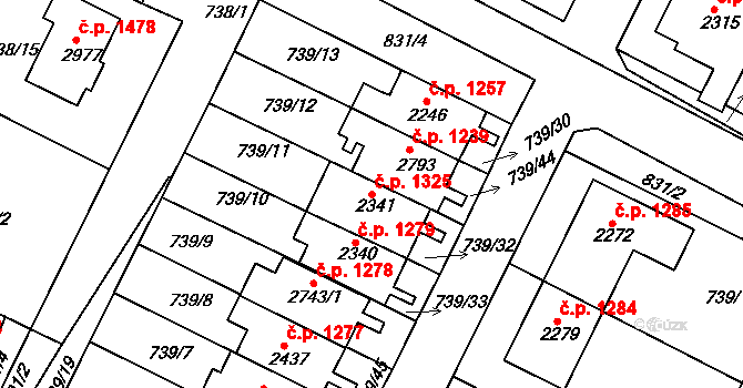 Neratovice 1325 na parcele st. 2341 v KÚ Neratovice, Katastrální mapa