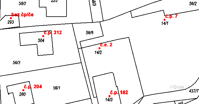 Čestlice 2 na parcele st. 14/2 v KÚ Čestlice, Katastrální mapa