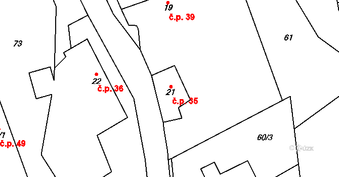 Bližanovy 35, Plánice na parcele st. 21 v KÚ Bližanovy, Katastrální mapa
