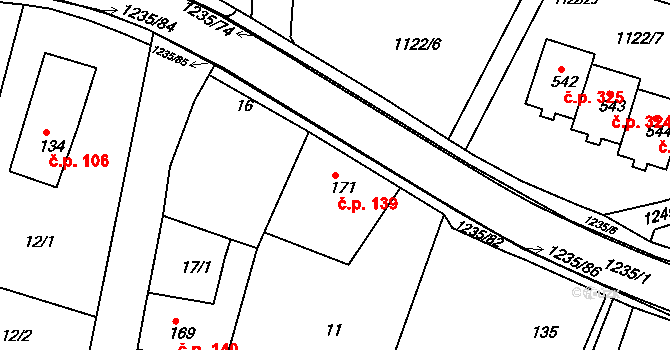 Zbečník 139, Hronov na parcele st. 171 v KÚ Zbečník, Katastrální mapa