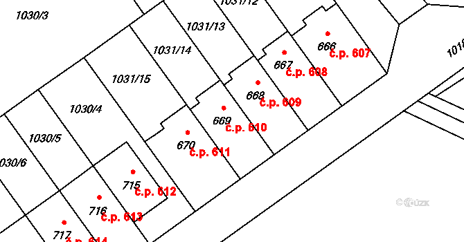 Mořkov 610 na parcele st. 669 v KÚ Mořkov, Katastrální mapa