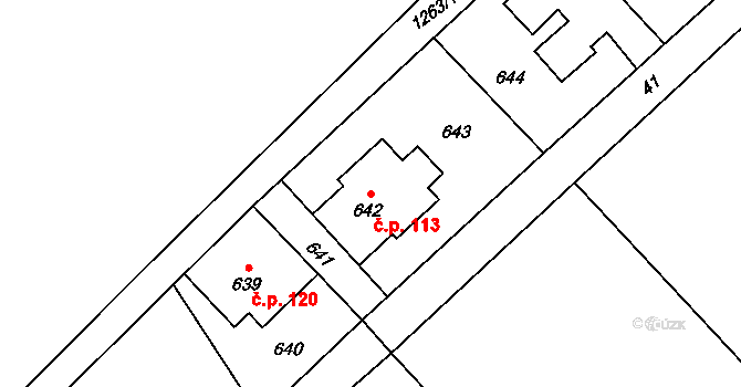 Olbramice 113 na parcele st. 642 v KÚ Olbramice, Katastrální mapa