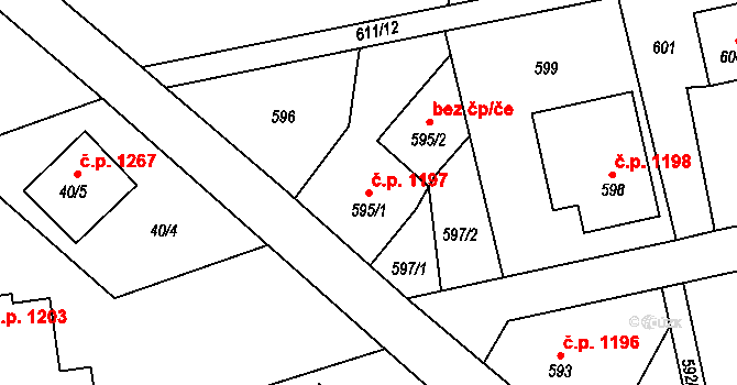 Příbor 1197 na parcele st. 595/1 v KÚ Klokočov u Příbora, Katastrální mapa