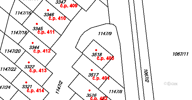 Plešivec 400, Český Krumlov na parcele st. 3518 v KÚ Český Krumlov, Katastrální mapa