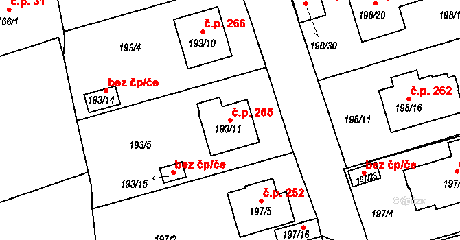Křemže 265 na parcele st. 193/11 v KÚ Křemže, Katastrální mapa