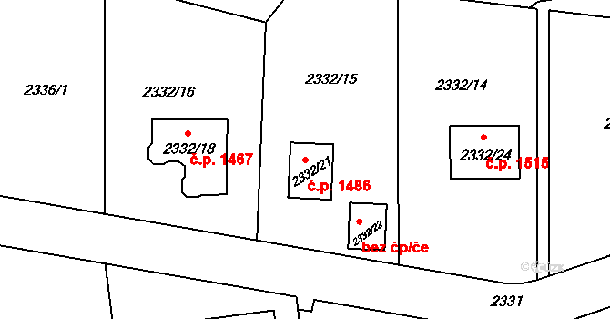 Smržovka 1486 na parcele st. 2332/21 v KÚ Smržovka, Katastrální mapa