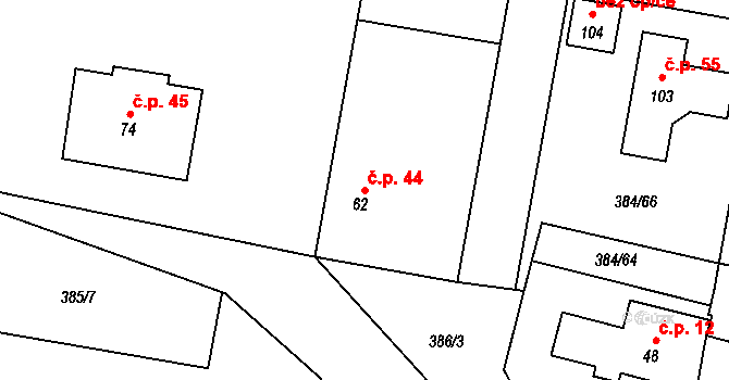 Kaceřov 44 na parcele st. 62 v KÚ Kaceřov, Katastrální mapa