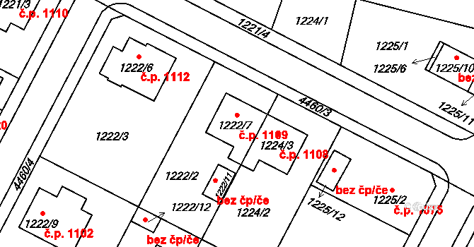 Chotěboř 1109 na parcele st. 1222/7 v KÚ Chotěboř, Katastrální mapa
