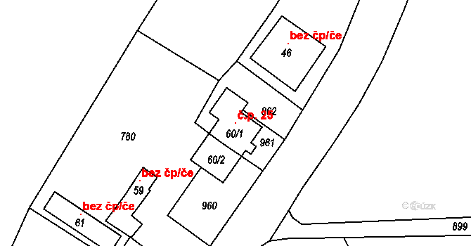 Žíchovec 25, Strunkovice nad Blanicí na parcele st. 60/1 v KÚ Žíchovec, Katastrální mapa