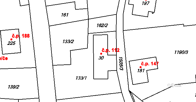 Prostřední Lánov 112, Lánov na parcele st. 30 v KÚ Prostřední Lánov, Katastrální mapa