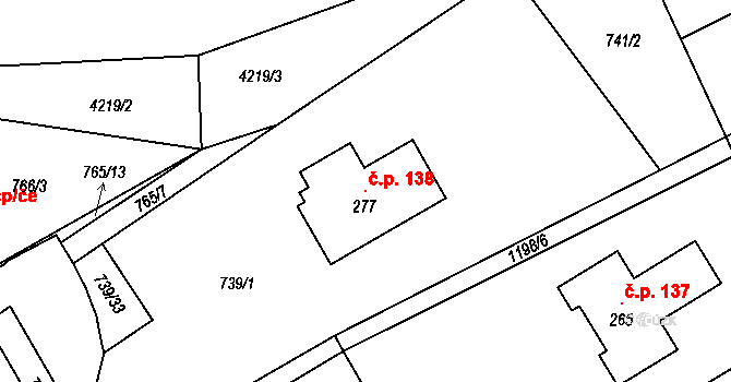 Záchlumí 138 na parcele st. 277 v KÚ Záchlumí, Katastrální mapa
