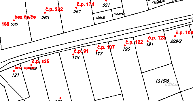 Morkůvky 107 na parcele st. 117 v KÚ Morkůvky, Katastrální mapa