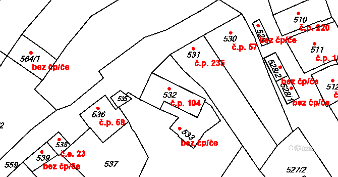 Šitbořice 104 na parcele st. 532 v KÚ Šitbořice, Katastrální mapa