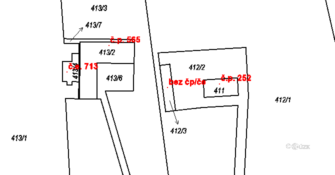 Hradištko 100665551 na parcele st. 412/3 v KÚ Hradištko u Sadské, Katastrální mapa