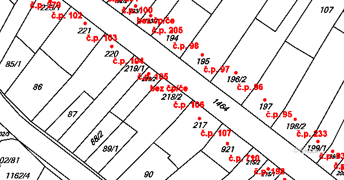 Kvasice 106 na parcele st. 218/2 v KÚ Kvasice, Katastrální mapa