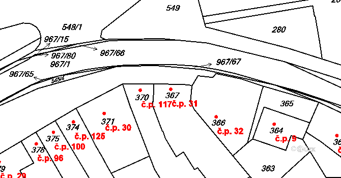 Počenice 31, Počenice-Tetětice na parcele st. 367 v KÚ Počenice, Katastrální mapa