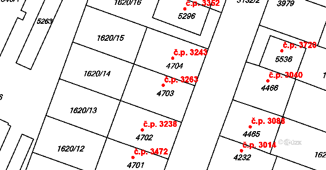 Kroměříž 3263 na parcele st. 4703 v KÚ Kroměříž, Katastrální mapa