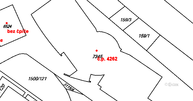 Kroměříž 4262 na parcele st. 7345 v KÚ Kroměříž, Katastrální mapa