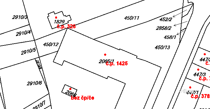 Bystřice pod Hostýnem 1425 na parcele st. 2065/1 v KÚ Bystřice pod Hostýnem, Katastrální mapa