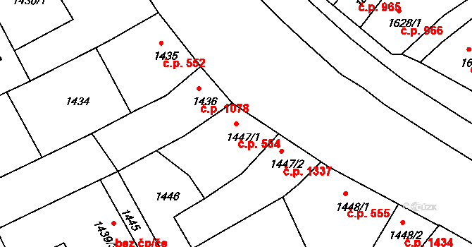 Holešov 554 na parcele st. 1447/1 v KÚ Holešov, Katastrální mapa