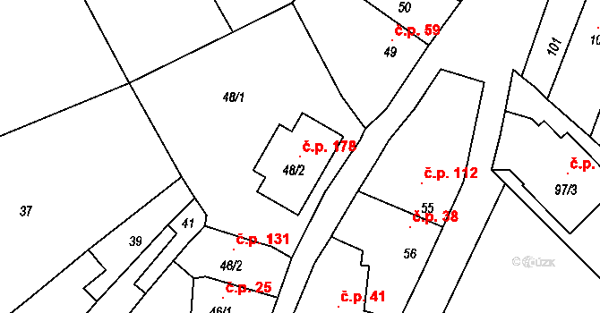 Habrůvka 178 na parcele st. 48/2 v KÚ Habrůvka, Katastrální mapa