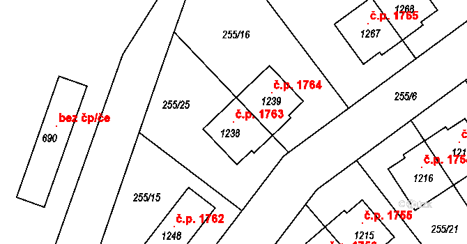 Švermov 1763, Kladno na parcele st. 1238 v KÚ Hnidousy, Katastrální mapa