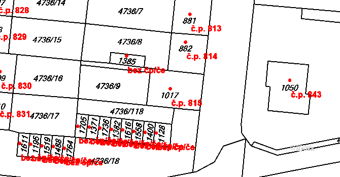 Hrušovany nad Jevišovkou 815 na parcele st. 1017 v KÚ Hrušovany nad Jevišovkou, Katastrální mapa