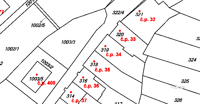 Suchohrdly 34 na parcele st. 319 v KÚ Suchohrdly u Znojma, Katastrální mapa